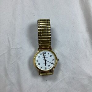 Timex Classique Men's Quartz Gold Tone Watch White Dial Stretch Band
